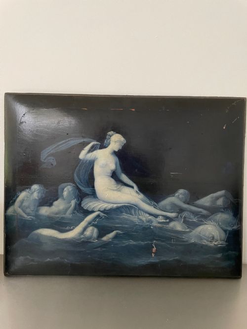 19th Century Oil Painting Paul Nefflen Water Nymphs and Dolphins