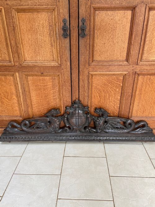19th Century Carved Oak Overmantel Griffins and Armorial