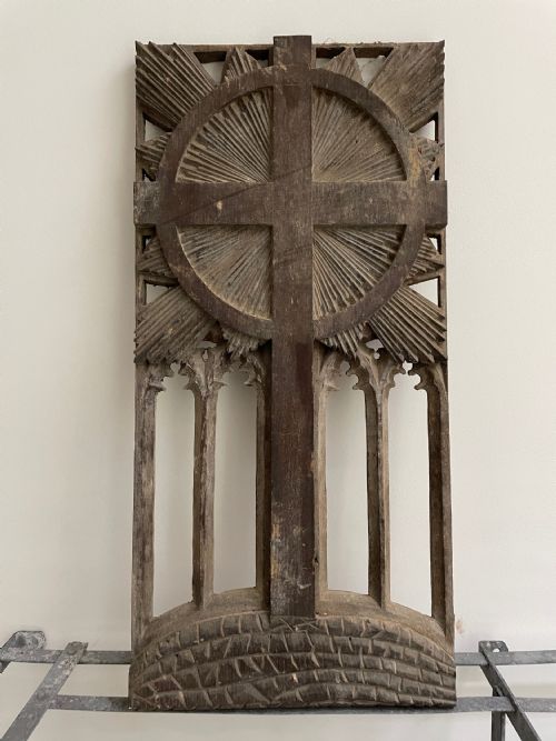 19th Century Gothic Sunburst Cross Carved Oak Pierced Panel
