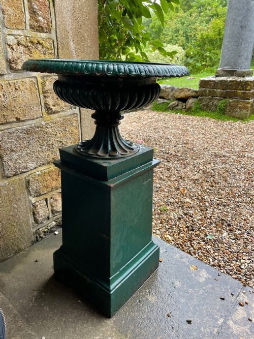 Antique Cast Iron Green Garden Urn
