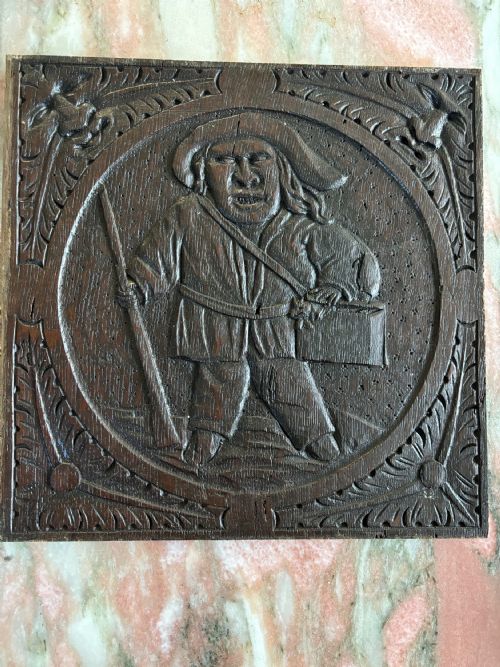 16th Century Carved Oak Hunting Green Man Panel with Rabbit