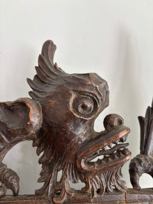 ANTIQUE CARVED OAK DRAGON MIRROR SIGNED L BLONDIE - ADDITIONAL PHOTO 1