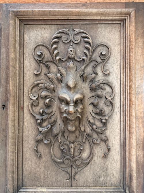19th Century Large Carved Oak Masked Panel