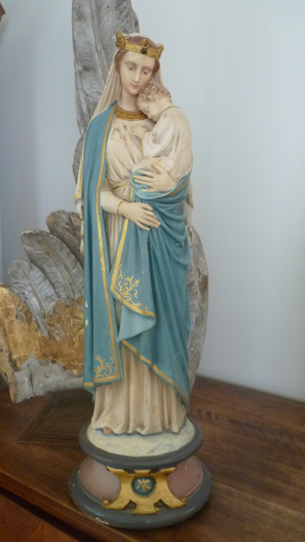 LARGE Antique Crowned Virgin Mary and Jesus Religious Church Figure