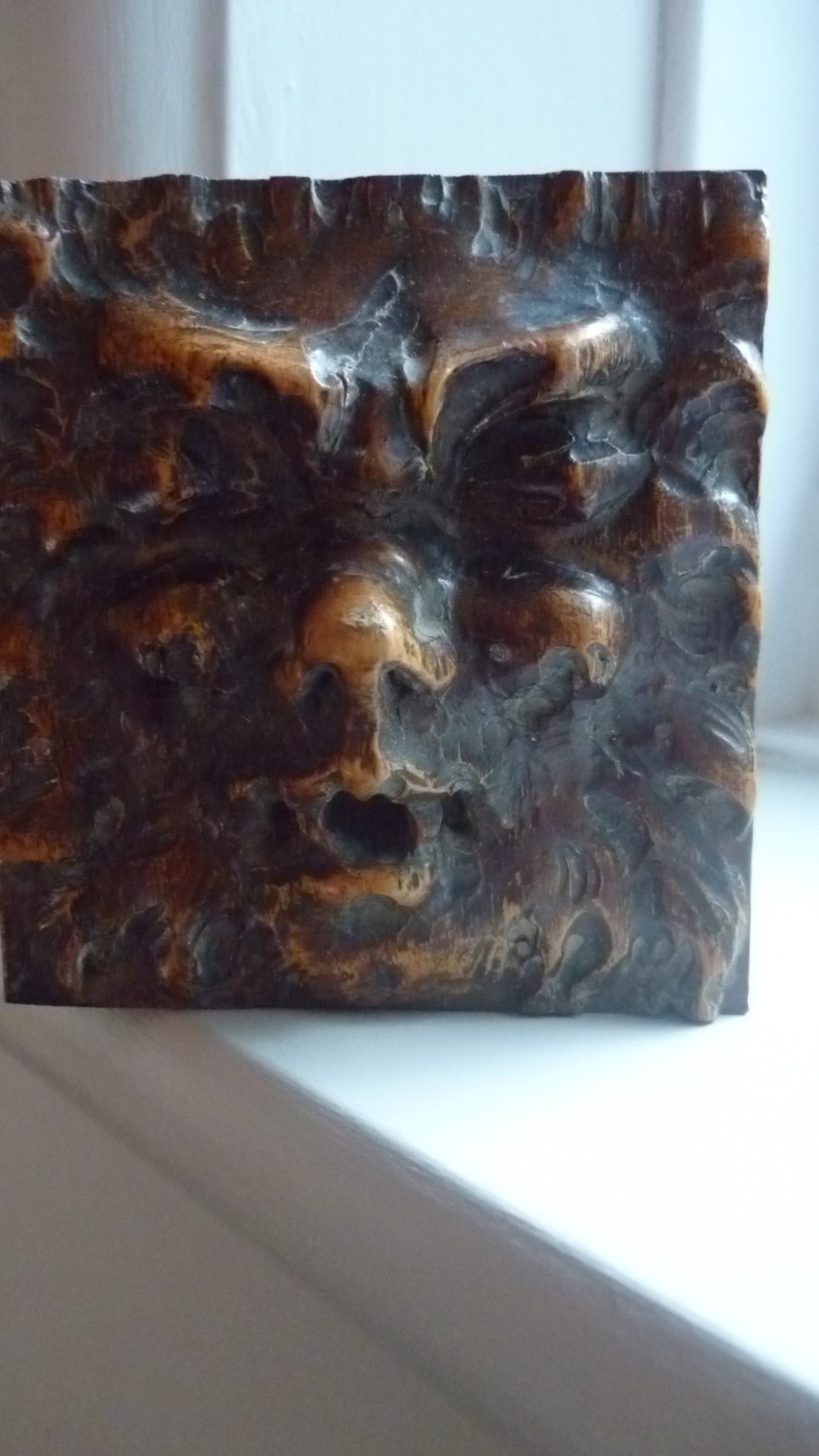 19th Century Carved Walnut Green Man Carving