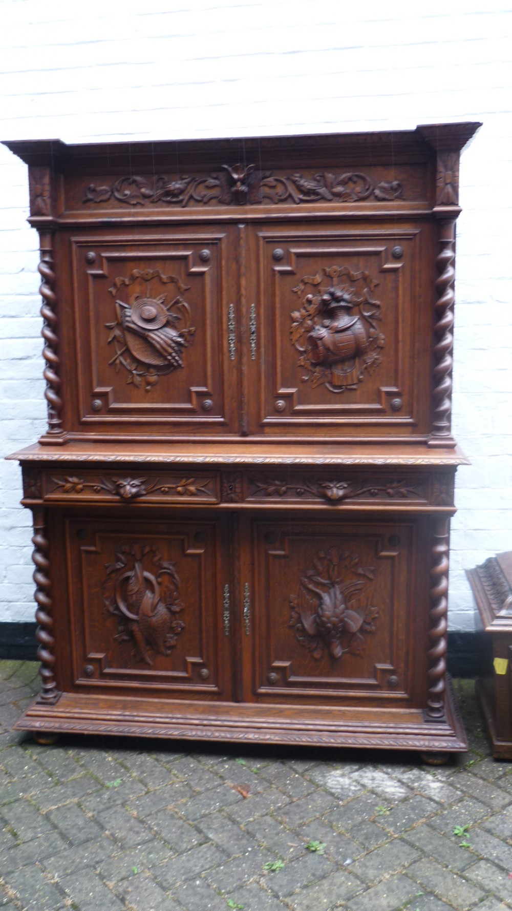 19th Century Carved Oak French Hunting Cabinet