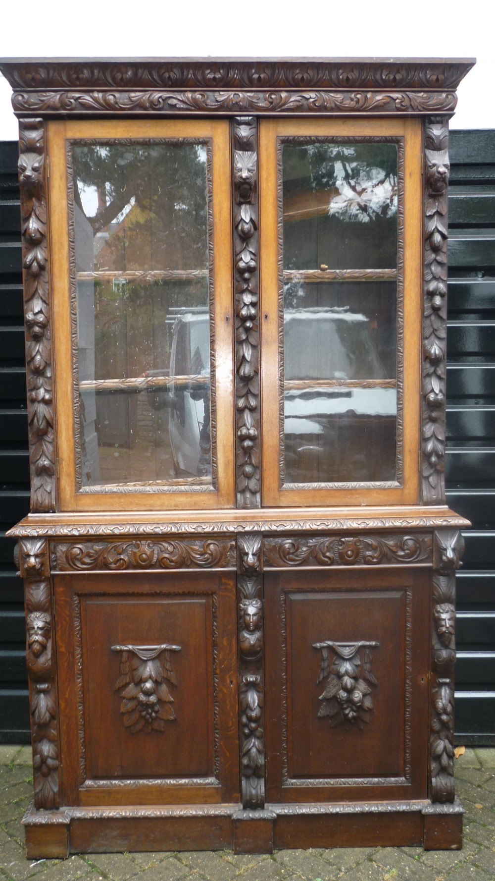 Victorian Carved Oak Bookcase Dresser
