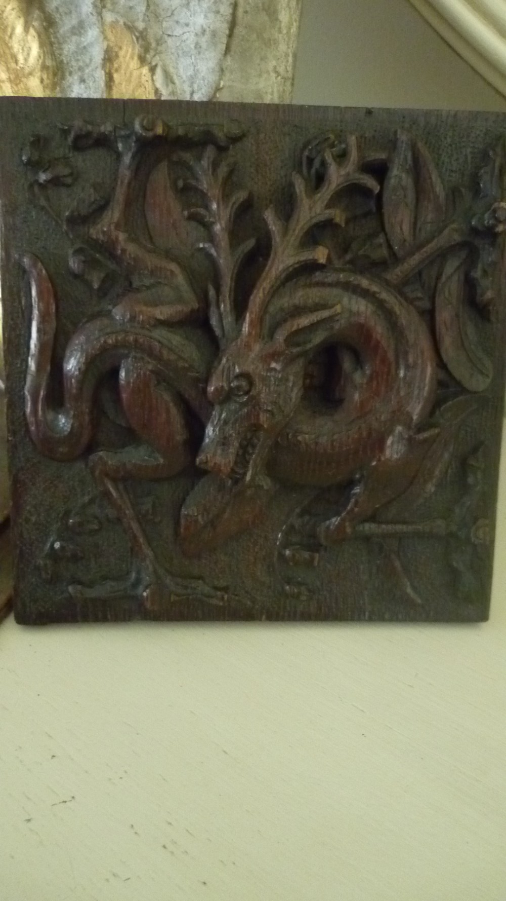 17th Century Carved Oak Mythical Beast