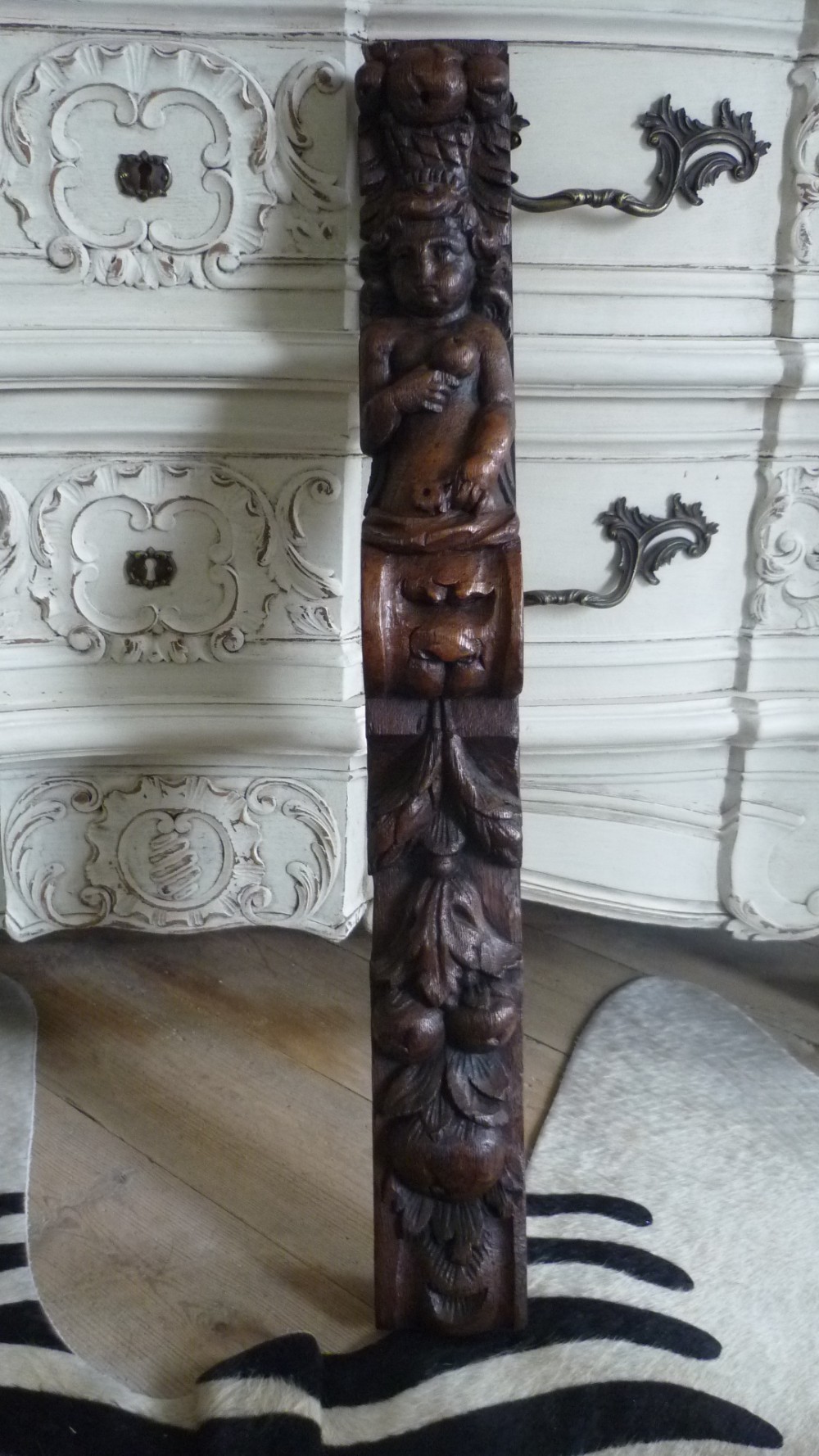 18th Century carved Oak Caryatid Panel Cherub Green Man