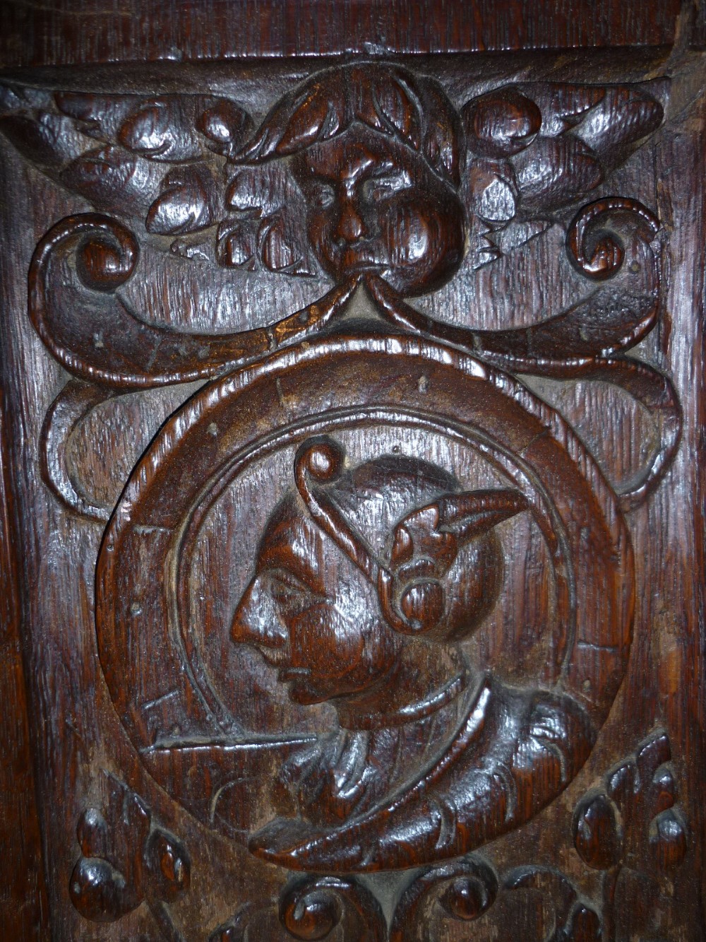 17th Century Carved Oak Romayne Panel 