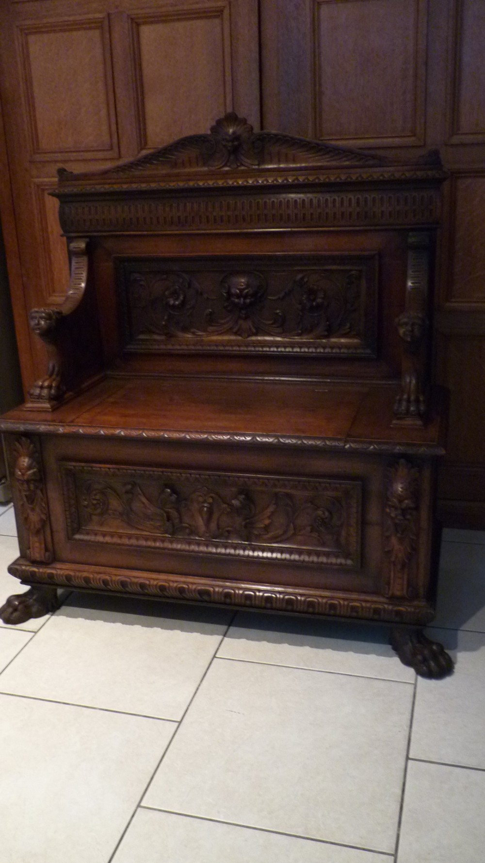 19th Century Carved Walnut Green Man Settle