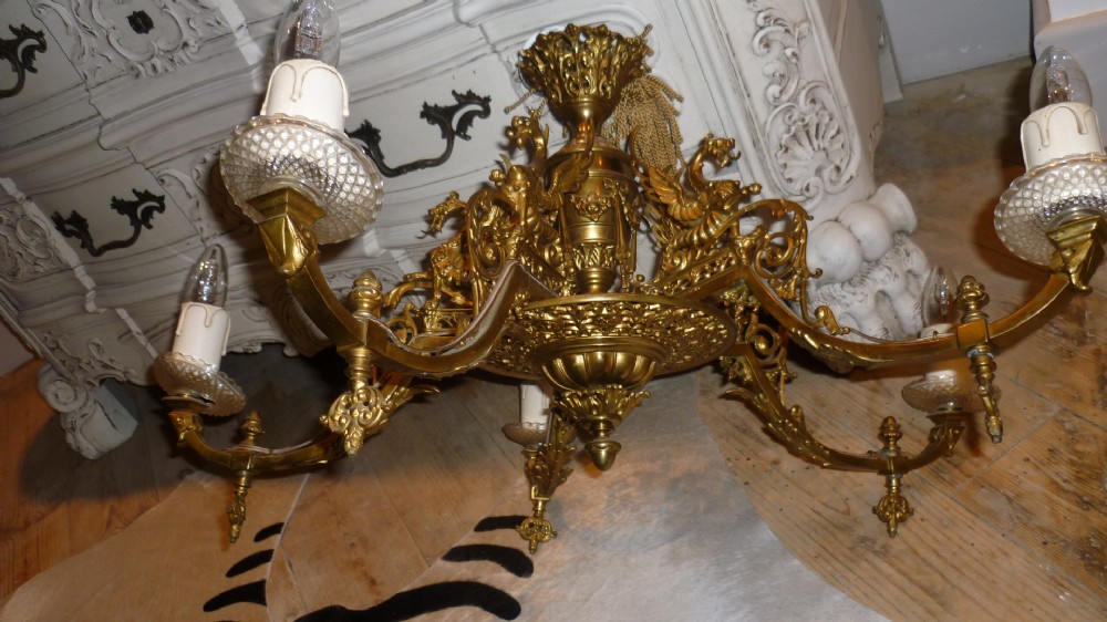 19th Century Gothic Griffin Gas Chandelier