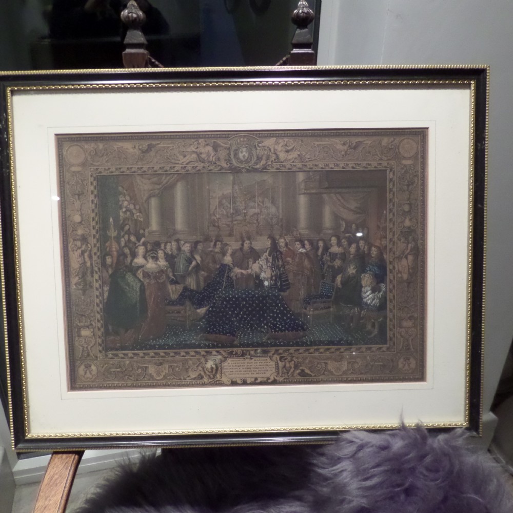 RARE 18th Century French Engraving Charles Le Brun The Marriage of Louis XIV to Marie Therese