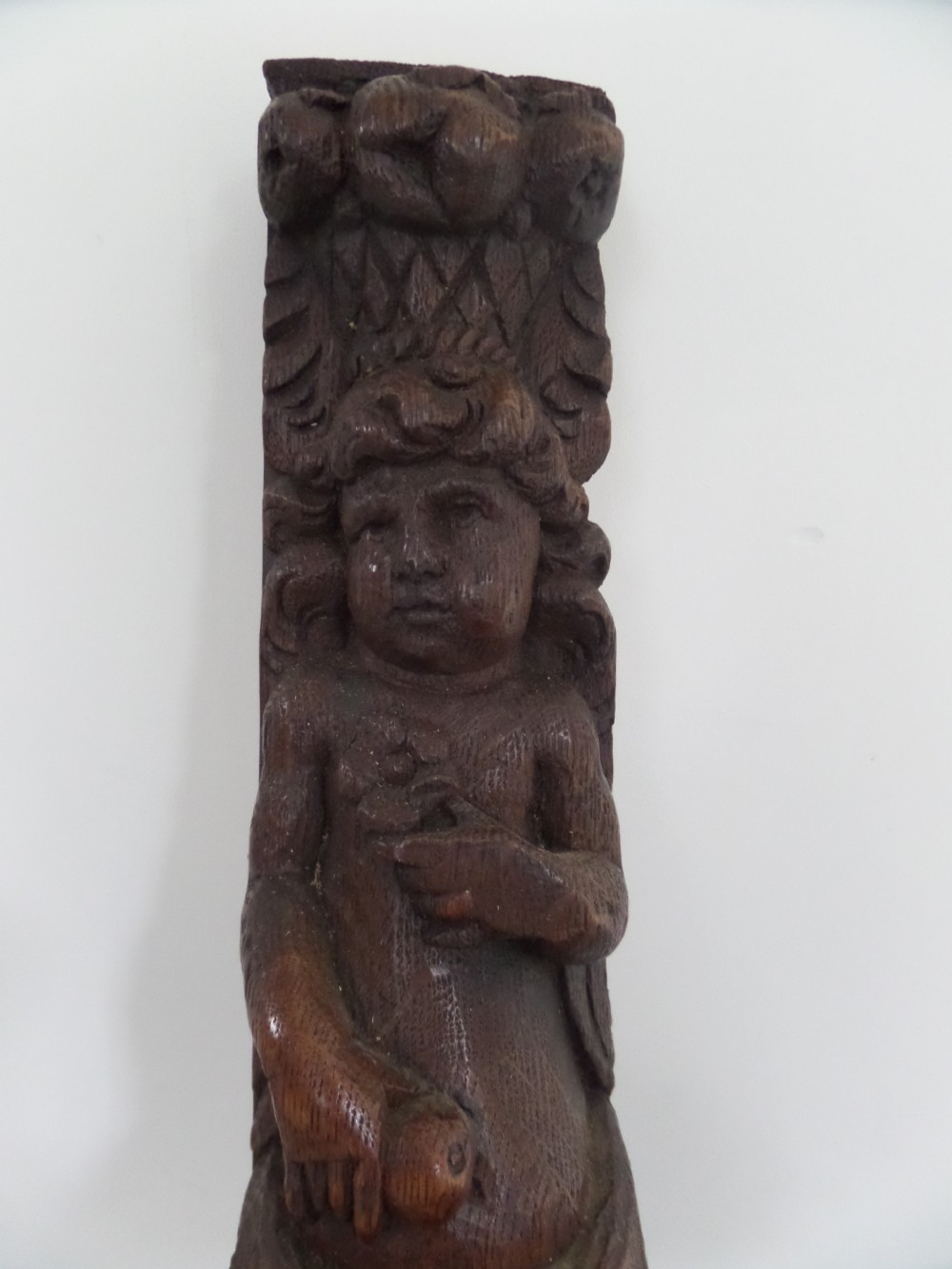 18th Century Carved Oak Caryatid Cherub Angel Green Man