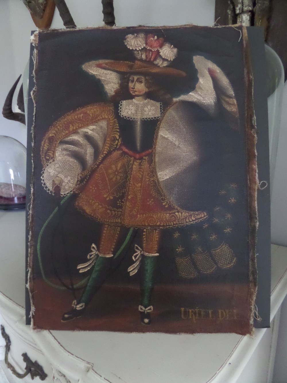 Antique Oil Painting of Archangel Angel Uriel