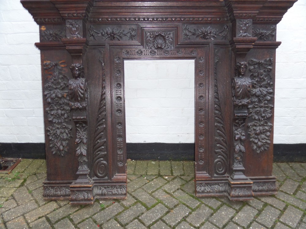 19th Century Carved Oak Caryatid Fireplace