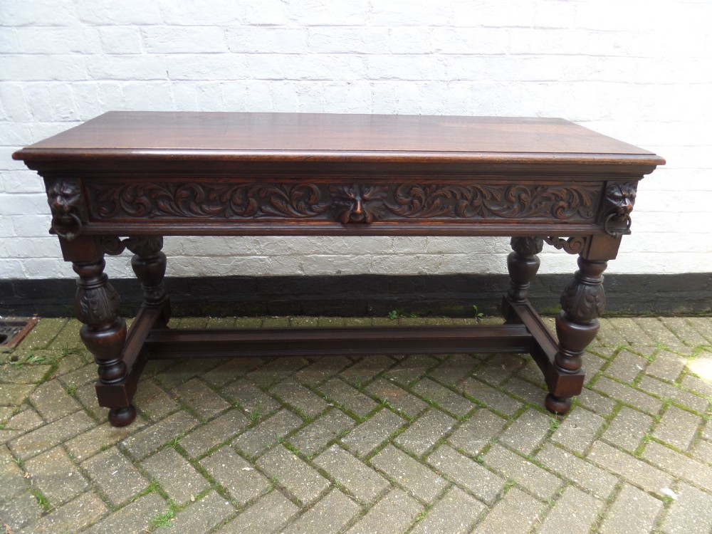 19th Century Carved Oak Lion Head Hall Table