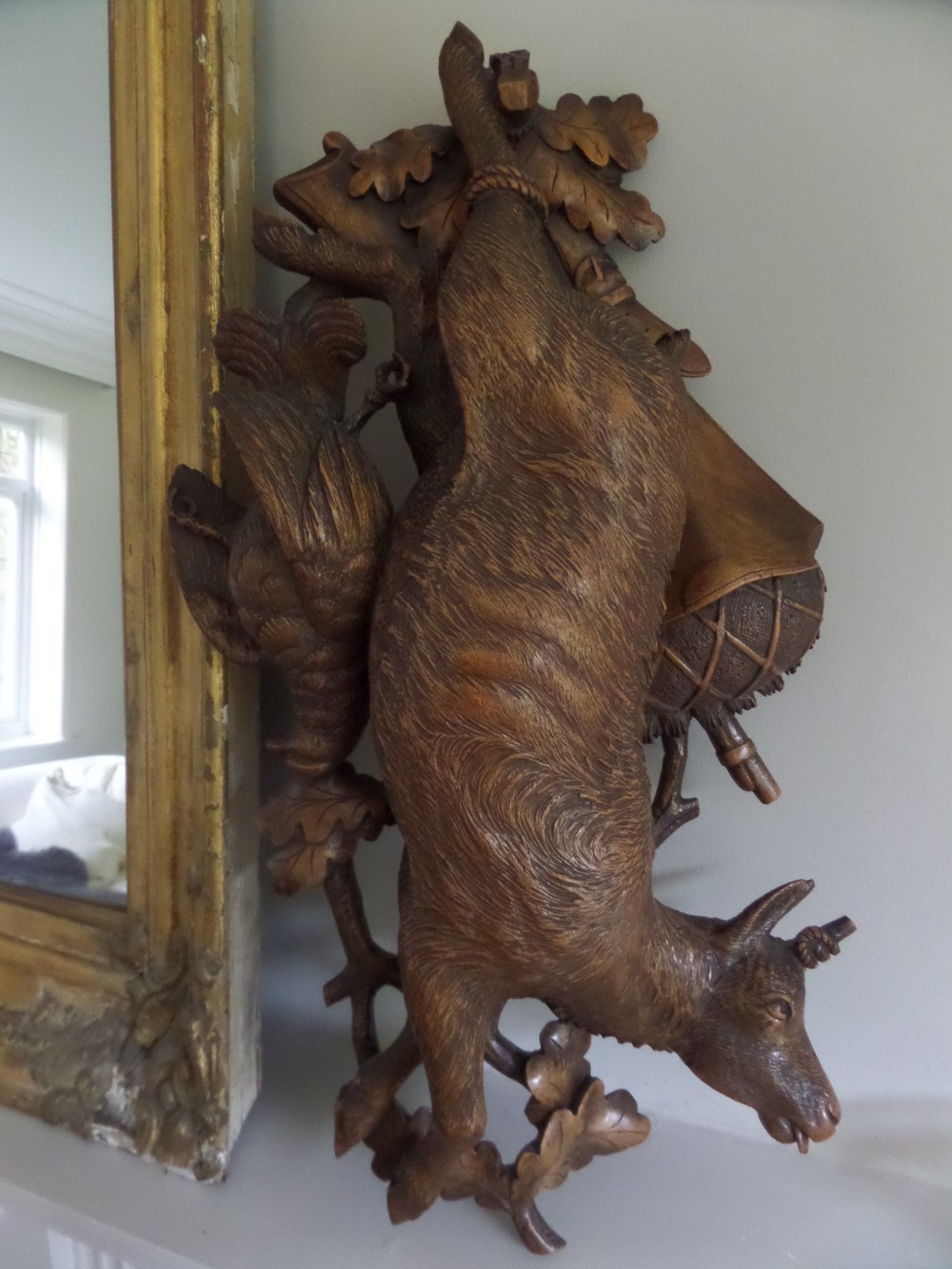 Antique Carved Black Forest Stag Deer Game Plaque Panel
