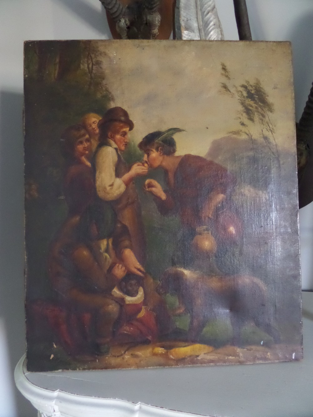 19th Century Oil Painting Dog and Monkey William Mulready