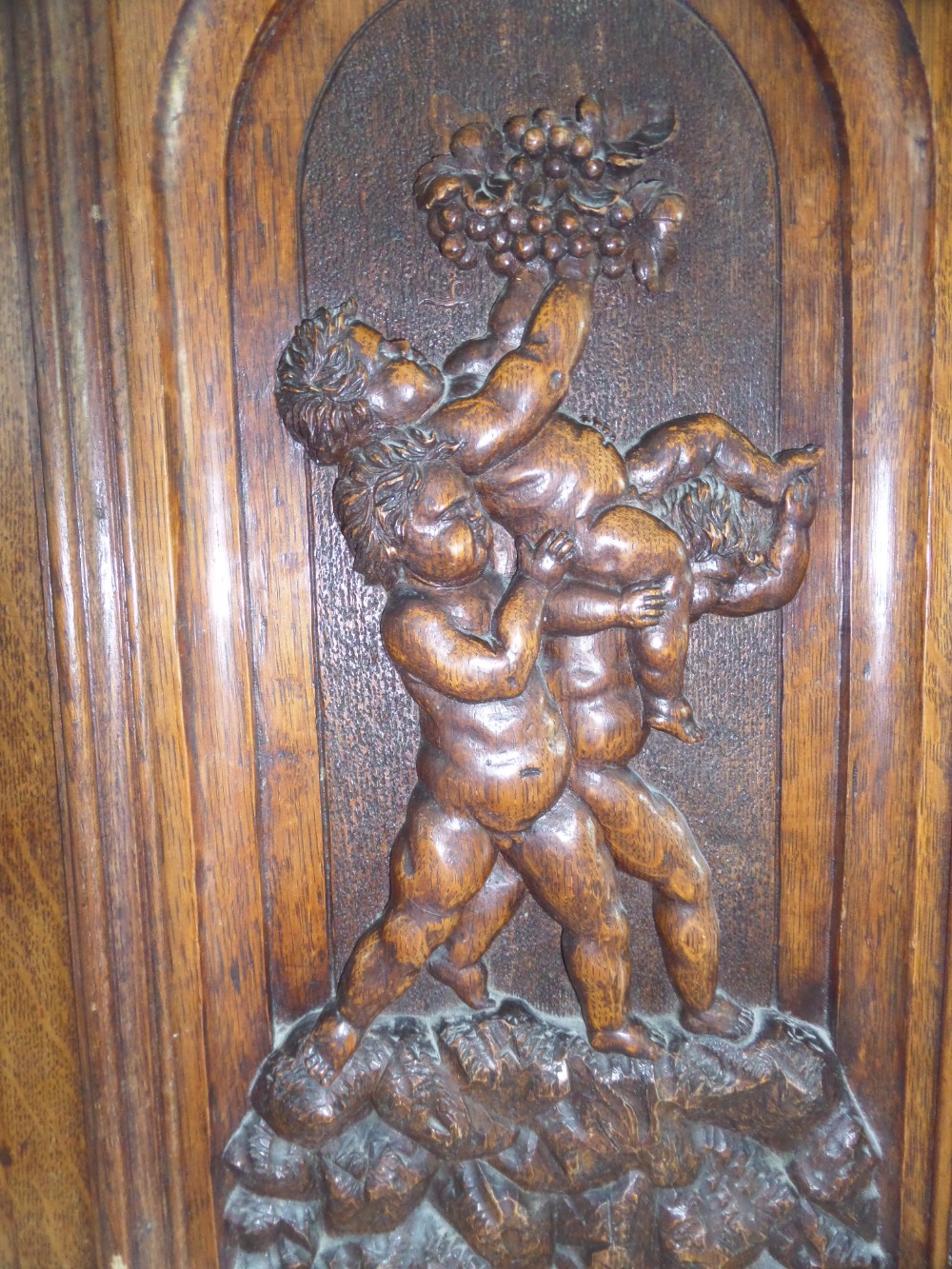 Antique Carved Oak Panel of Cherubs