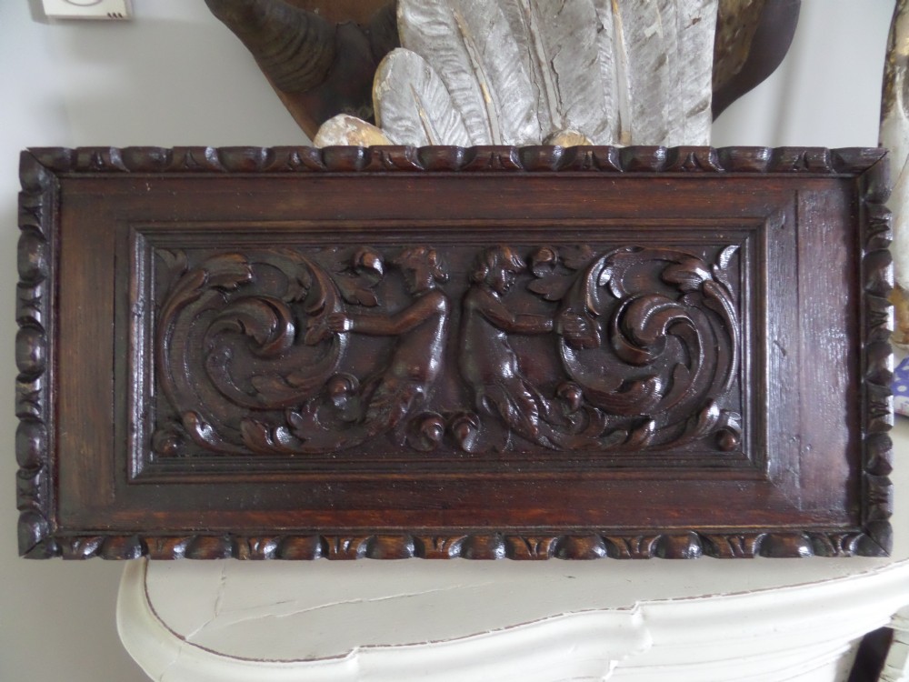 17th Century Carved Oak Mermaid Panel