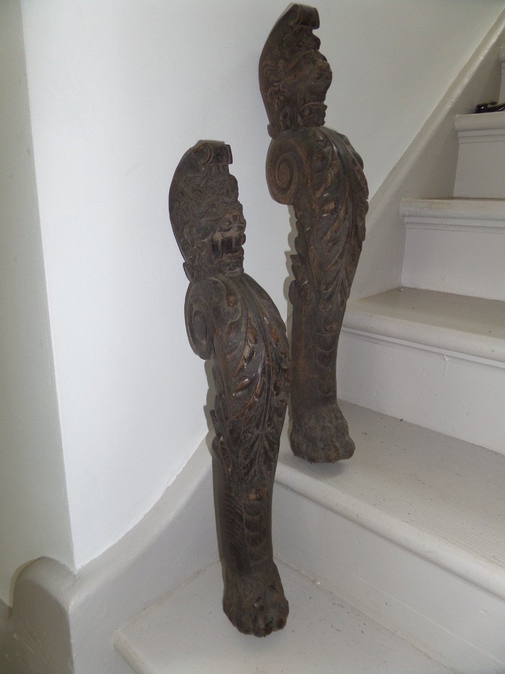 Pair 18th Century Carved Oak Lion Caryatids