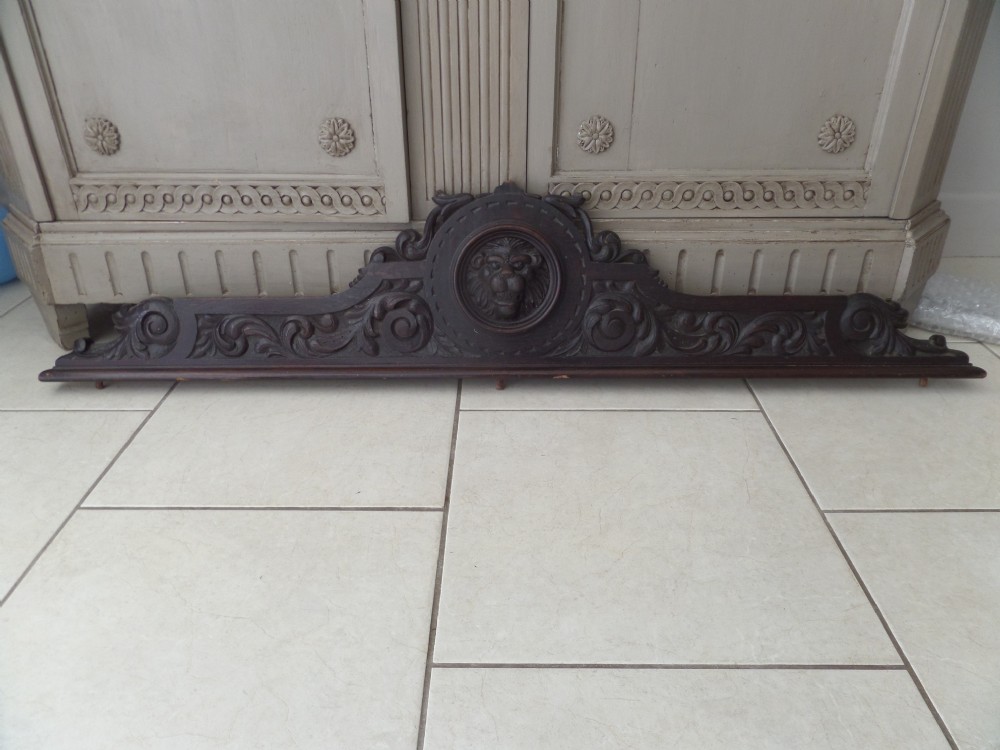 19th Century Carved Oak Pediment Overmantel Monkey Head