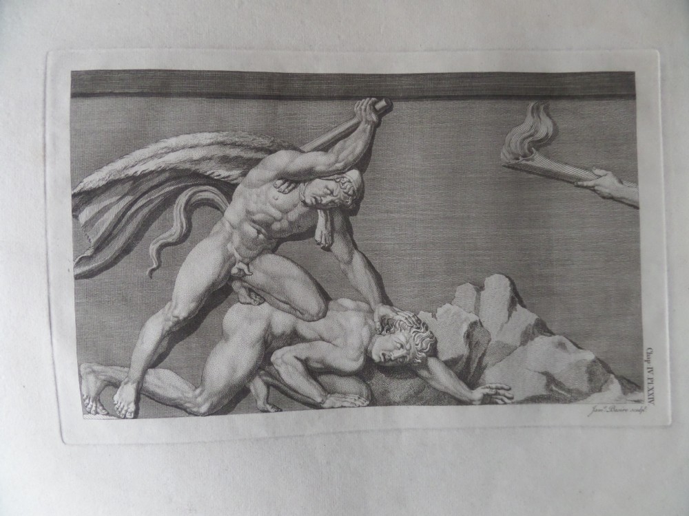 Large 18th Century Engraving James Basire Antiquities of Athens 1 of 7 ROMAN GLADIATORS