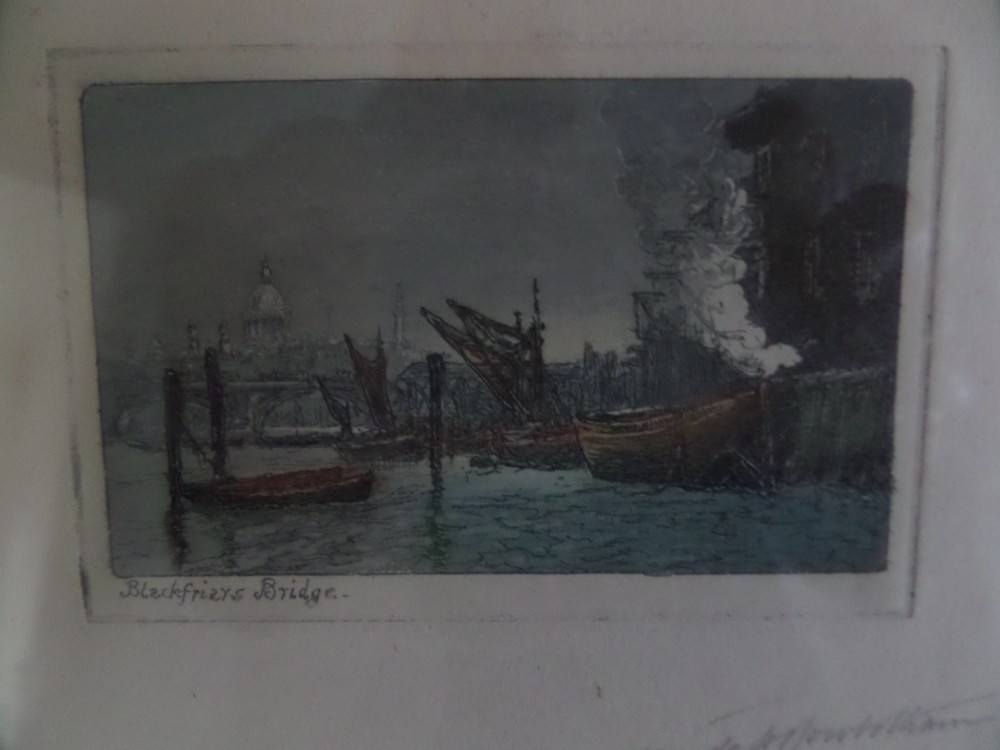 Antique Aquatint Blackfriars Bridge London Claude Rowbotham