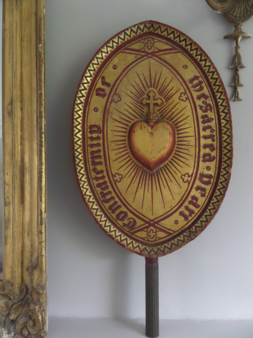 19th Century Religious Church Gothic Carved Wooden Sacred Heart Panel