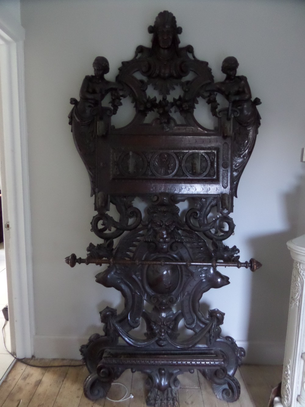 19th Century HUGE Carved Walnut Hall Stand Profusely Carved Mermaids Winged Griffins etc Venetian Label to the back