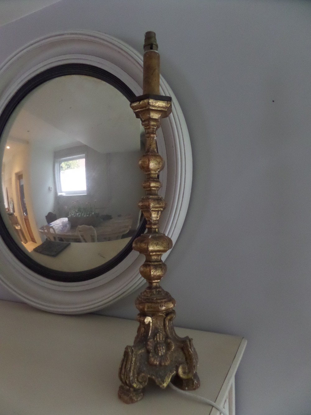 18th Century Carved Wooden Gilt Polychrome Italian Candlestick Lamp 