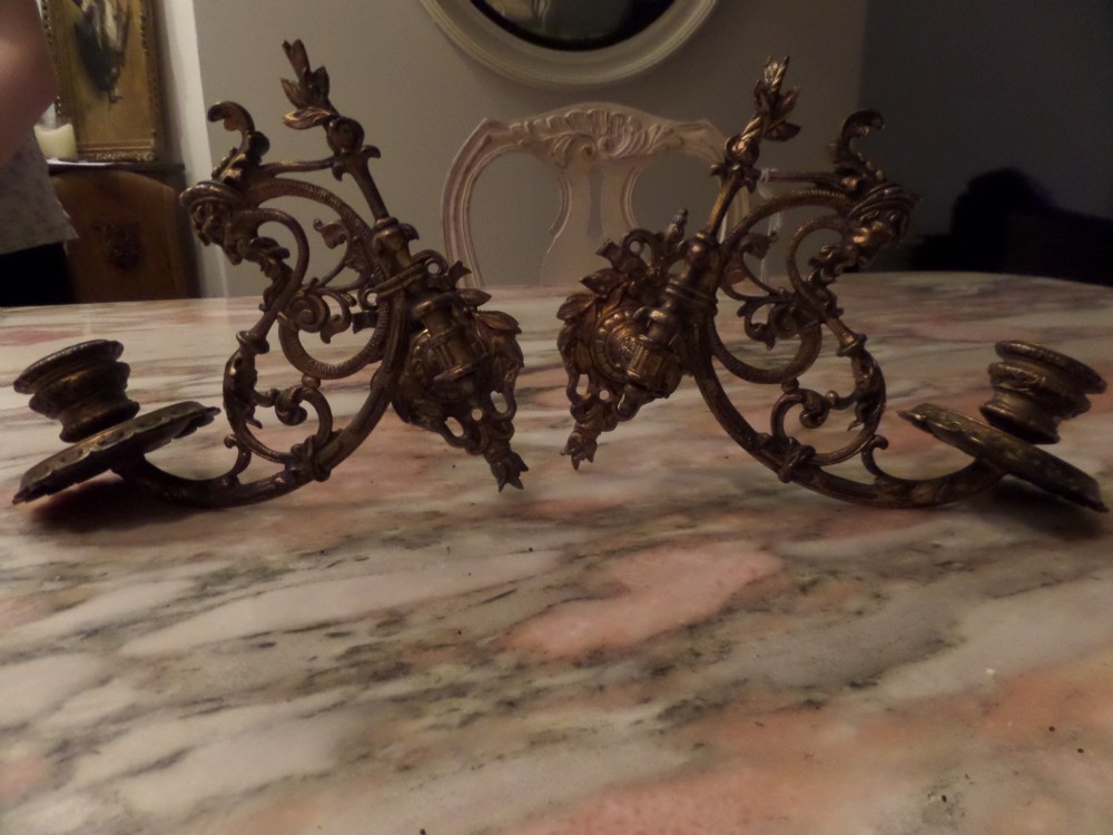 Victorian Brass Green Man Sconces Candlestick Chandelier