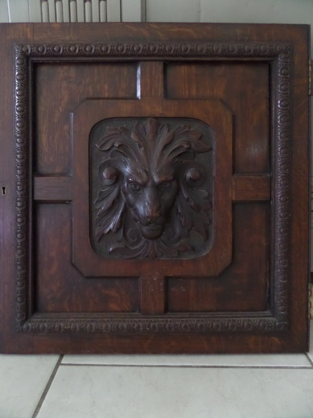 19th Century Large Carved oak Lion Head Panel
