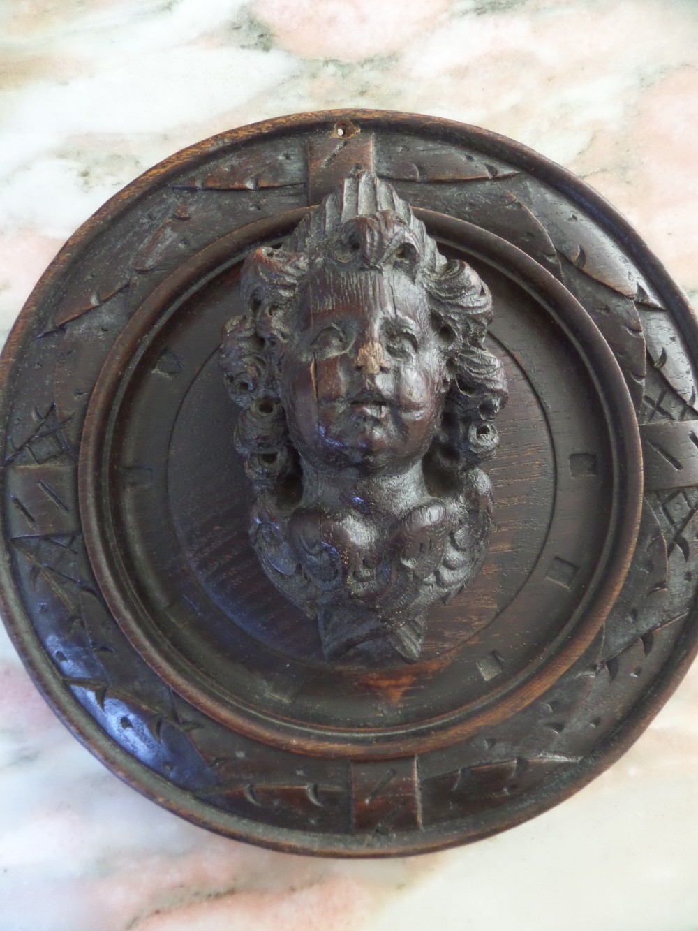 17th Century Carved Angel head with Wings