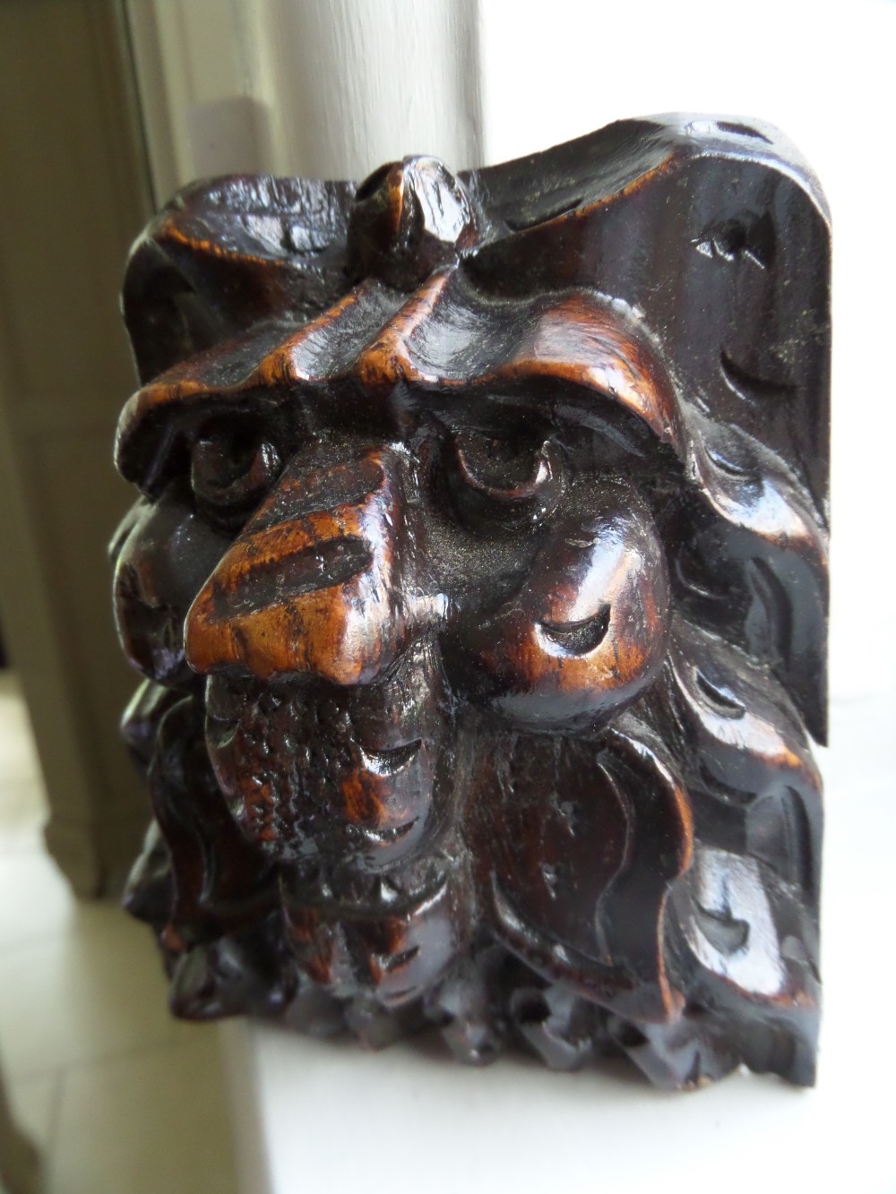 18th Century Carved Oak Lion Head Green Man Panel Plaque