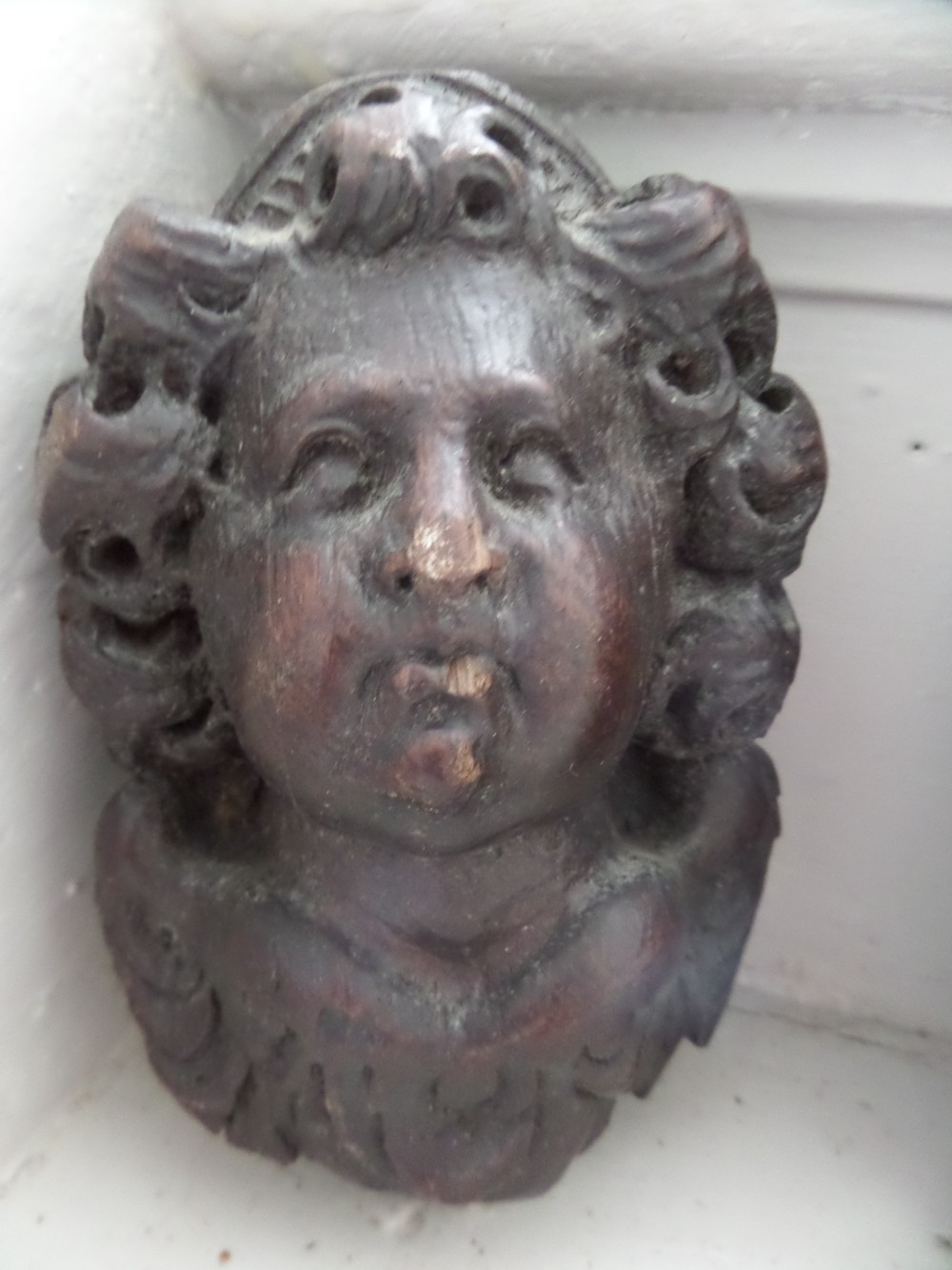 17th Century Carved Putti Head Carving Panel
