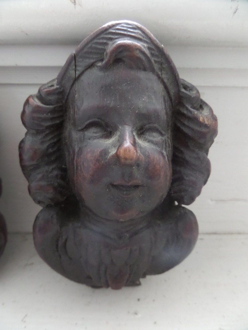 19th Century Carved Oak Cherub Head Panel