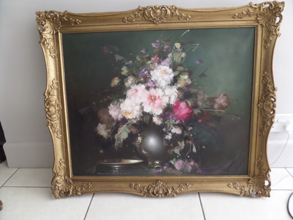 Antique Still Life Oil Painting Flowers Signed