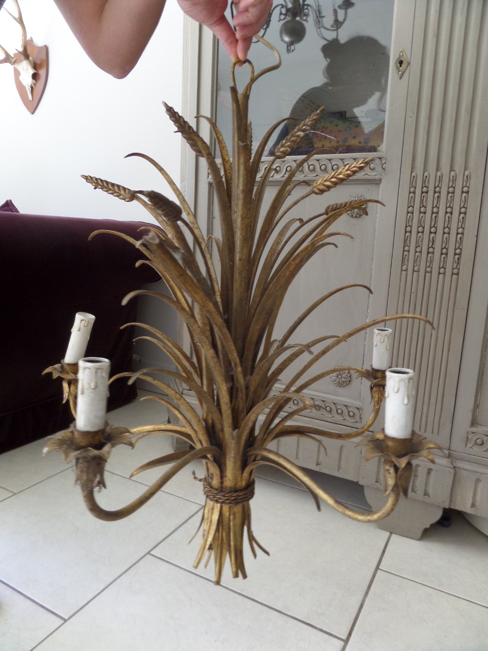 Antique French Gilt Wheatsheath Chandelier