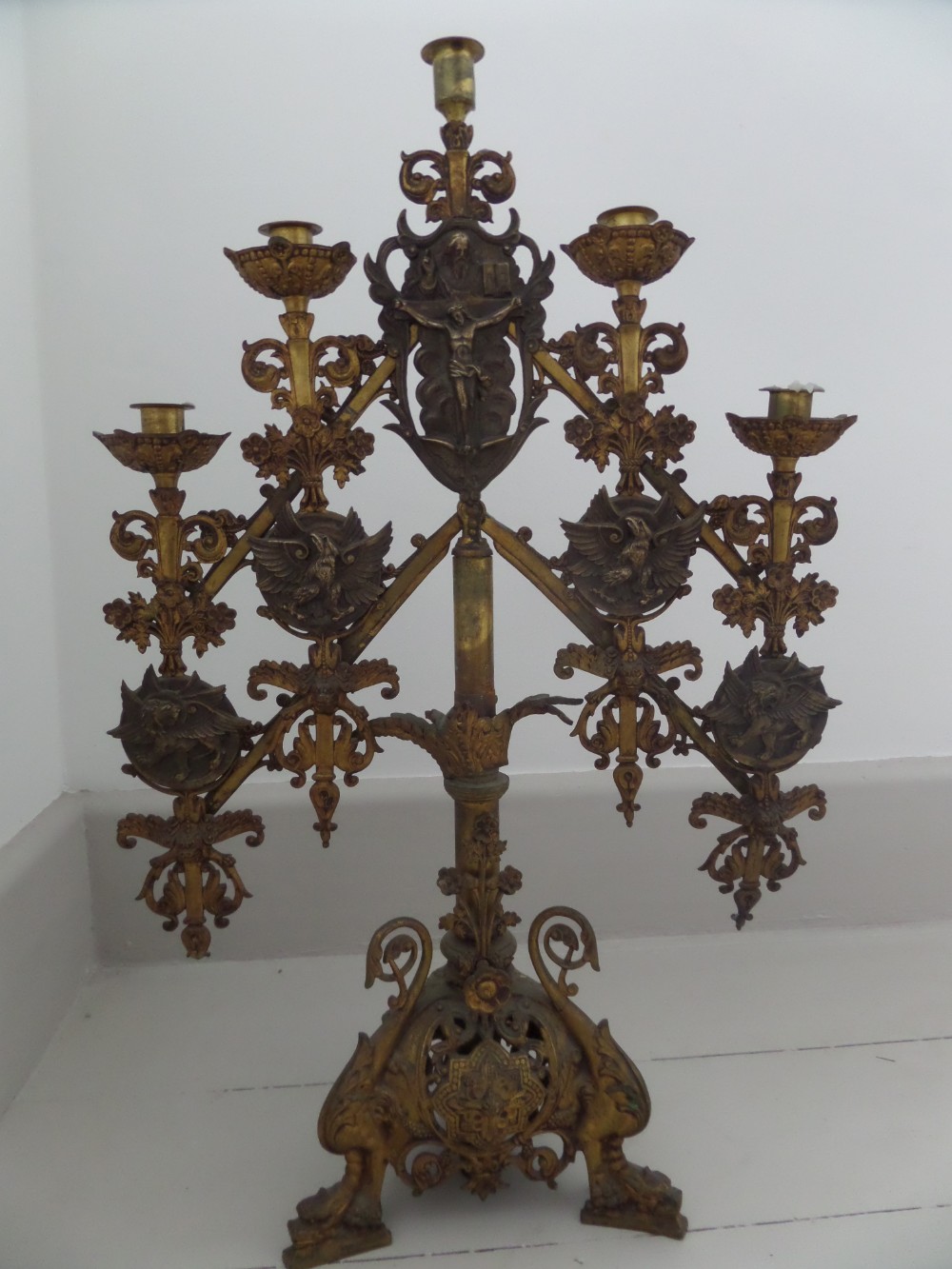 Large Gothic Ecclesiastical Church Chandelier Candlestick candelabra Gargoyles Griffins