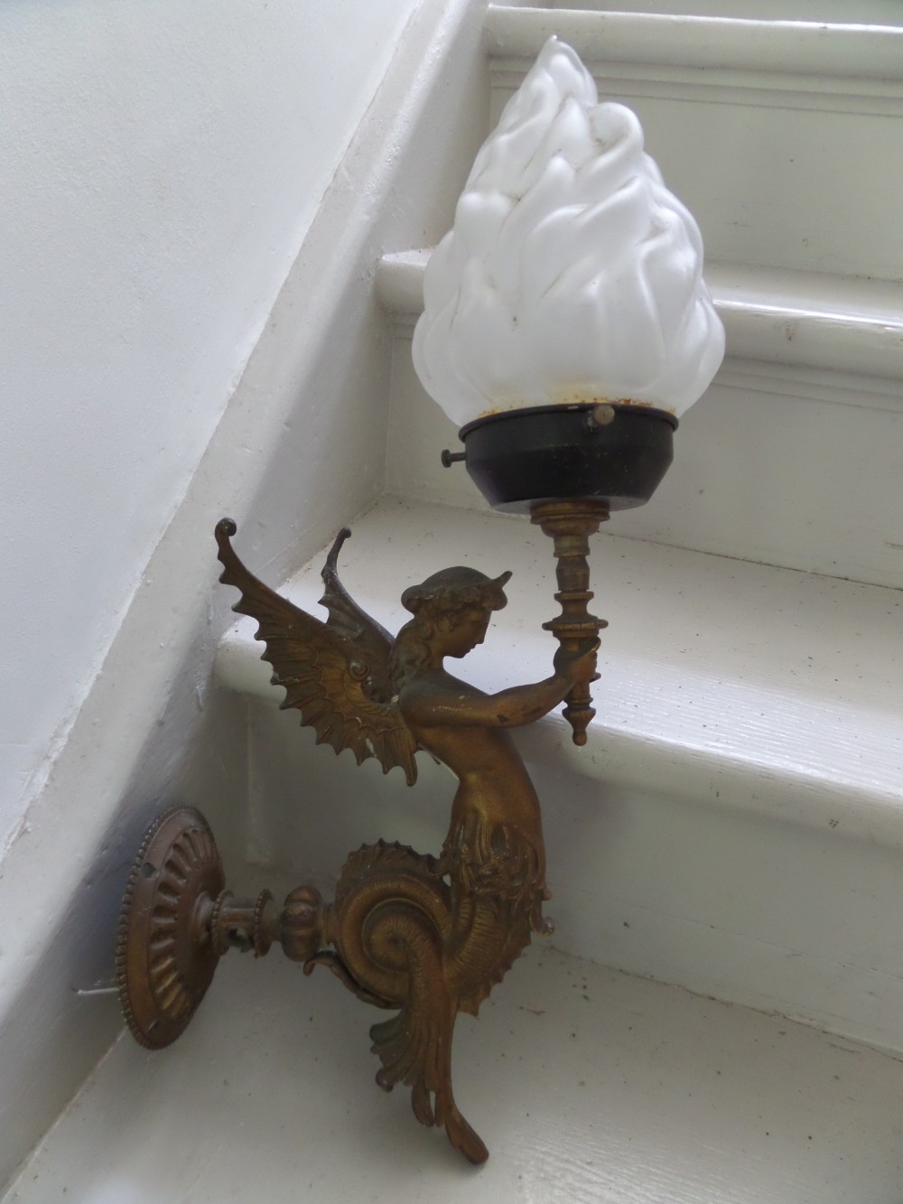 19th Century Mythical Gas Winged Mermaid Sconce.