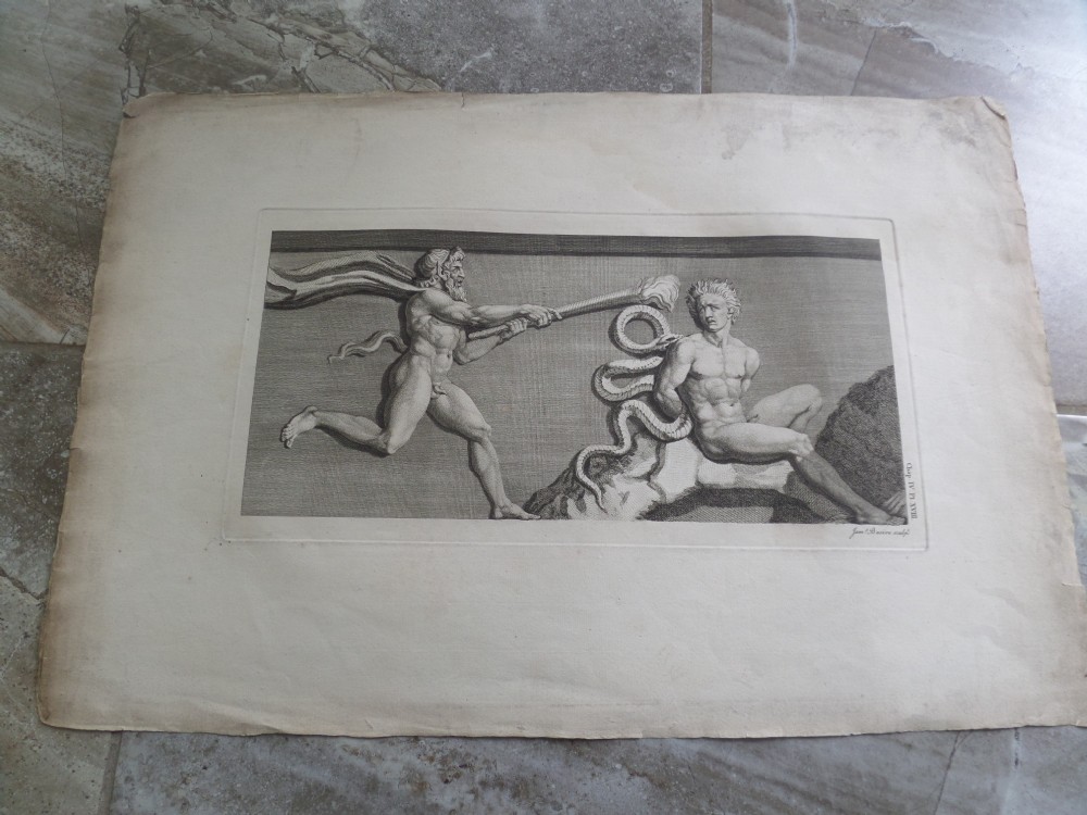 Large 18th Century Engraving Bacchus & Pirates James Basire Satyr