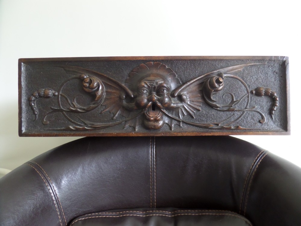 19th Century Carved Walnut Winged Gargoyle Panel