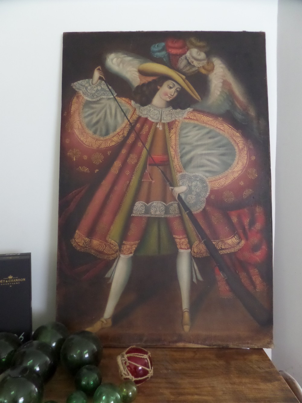 Large 19th Century Antique Oil Painting Angel Archangel