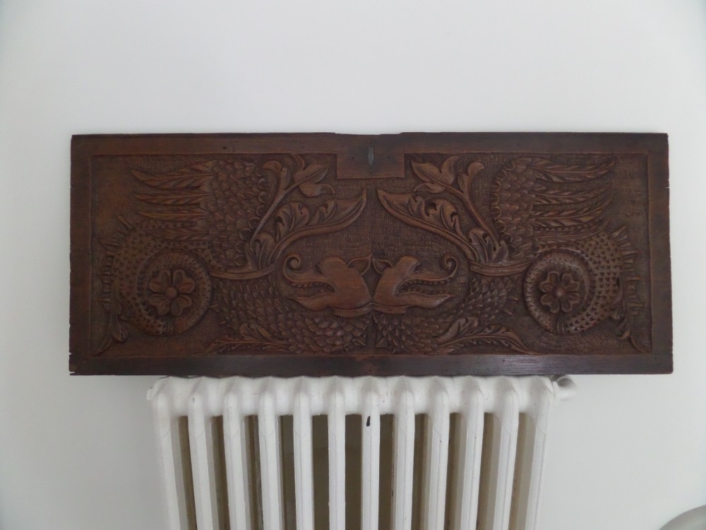 19th Century Carved Oak Winged Dragon Panel