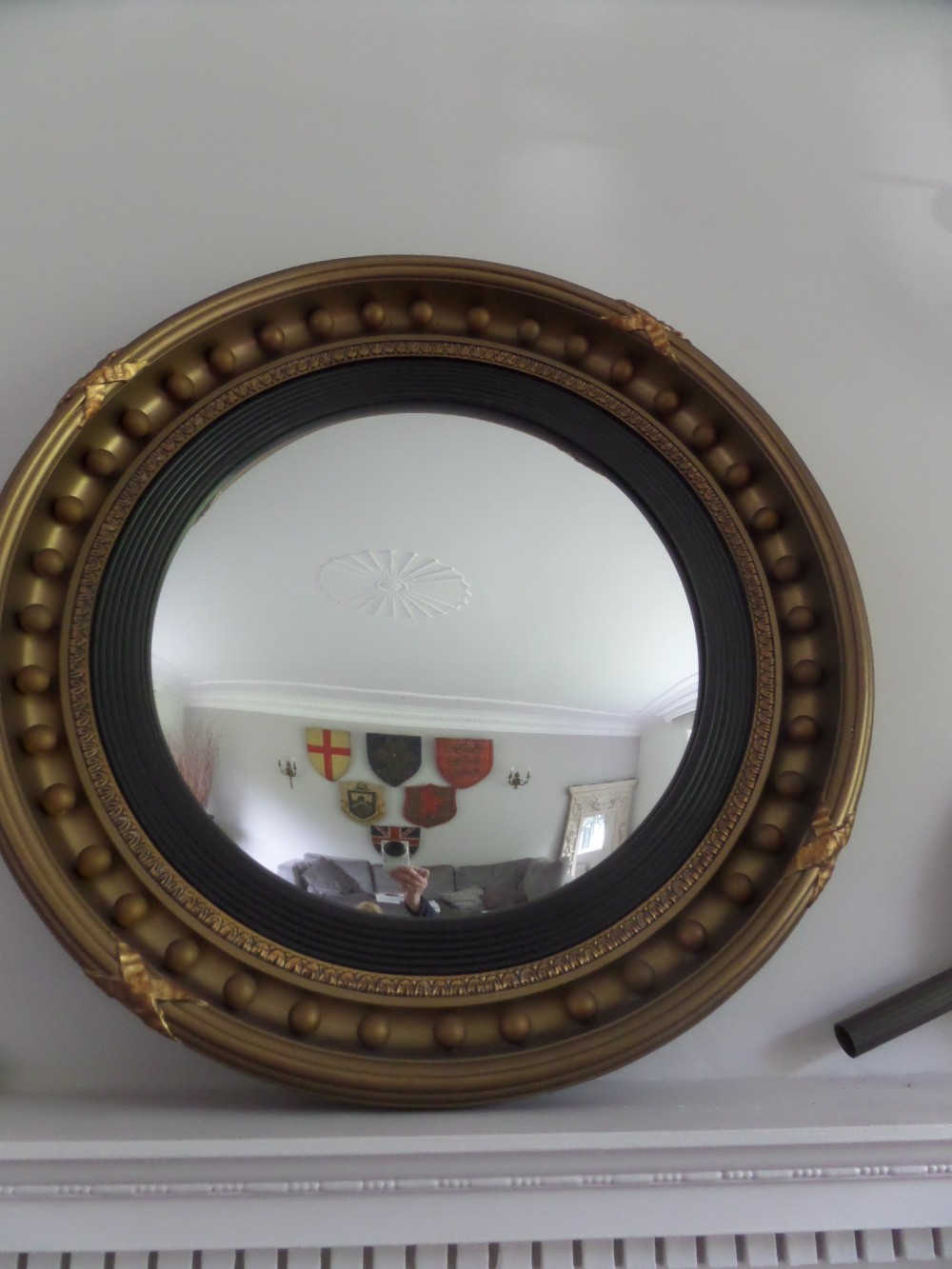 Large Antique Gilt Convex Mirror Overmantel