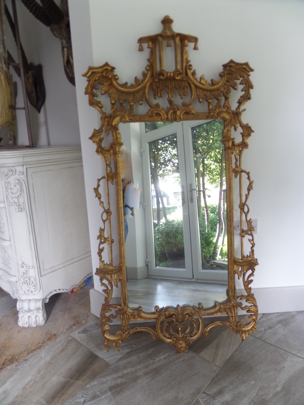 Antique Chinese Chippendale Gilt Wooden Mirror