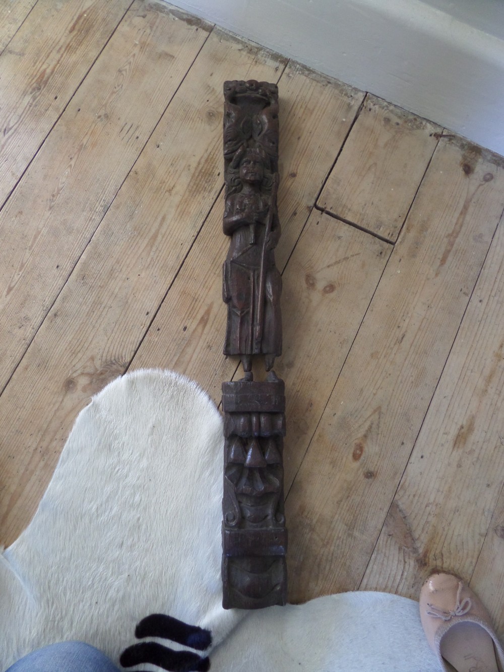 Large 18th Century Carved Oak caryatid Saint Dolphins