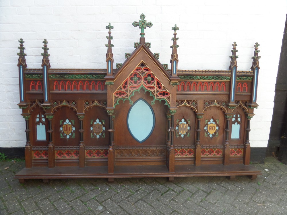 Victorian Gothic Carved Oak Church Altar 162 cm by 244 cm Overmantel Mirror